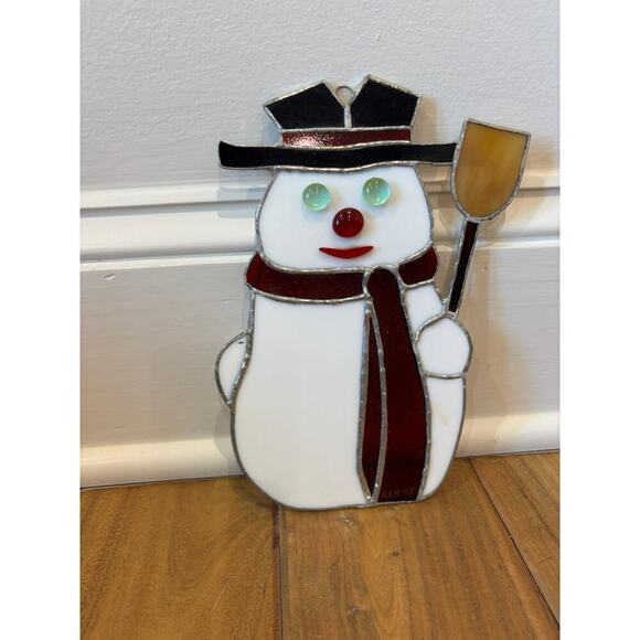 Vintage Stained Glass Snowman Christmas Ornament 1995 - Picture 1 of 3